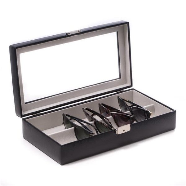 Bey Berk International Bey-Berk International BB643BLK Leather Multi Eyeglass Case with Glass Top & Locking Clasp; Velour lined - Black BB643BLK